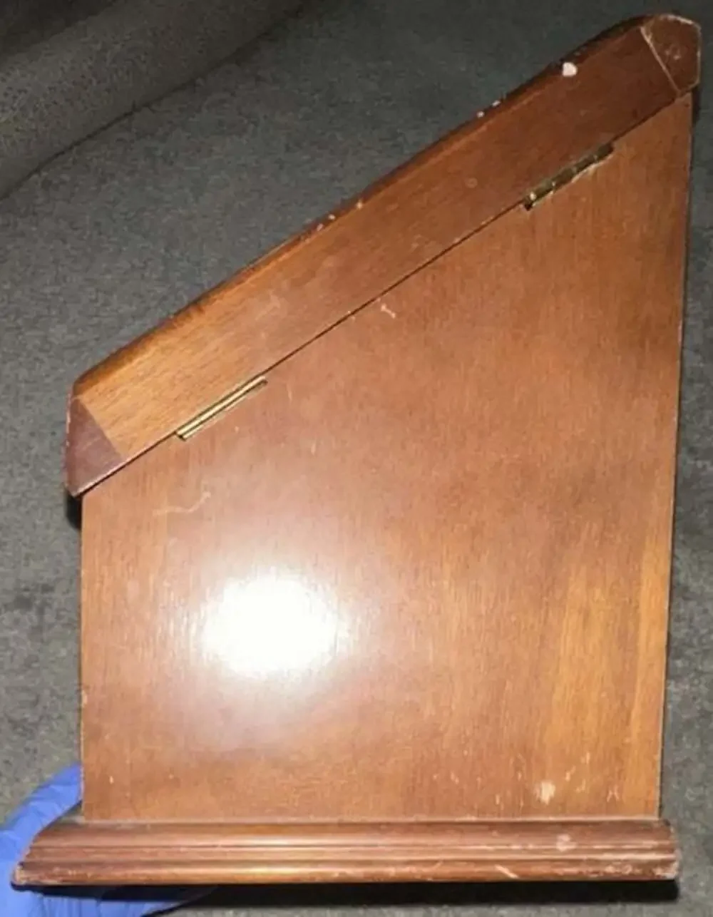 Vintage Wooden Jewelry Armoire Box with Floral Etched Glass Doors